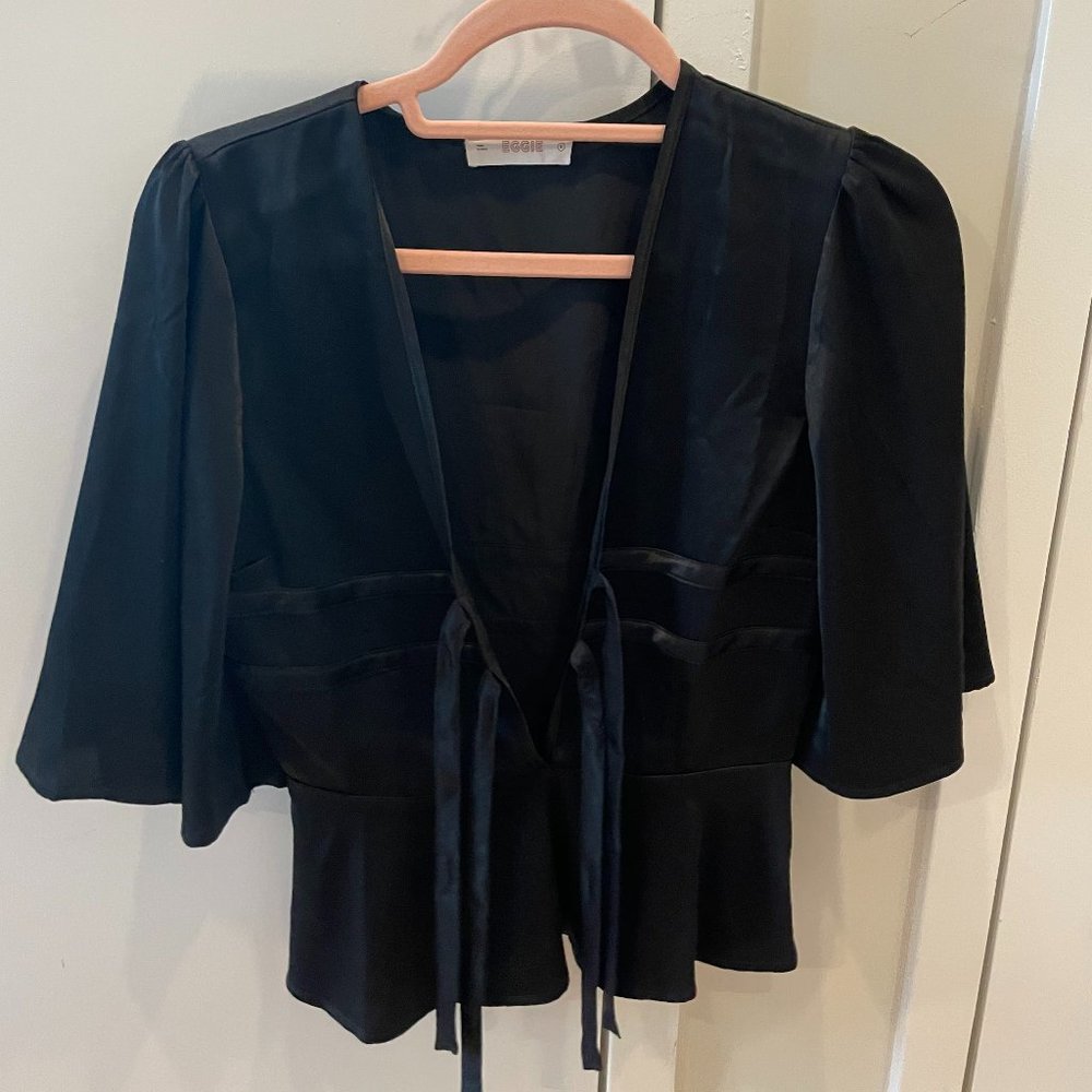 Eggie Chic Citizen Black Tie Front Blouse | Size S